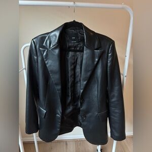 MNG Black Faux Leather Blazer